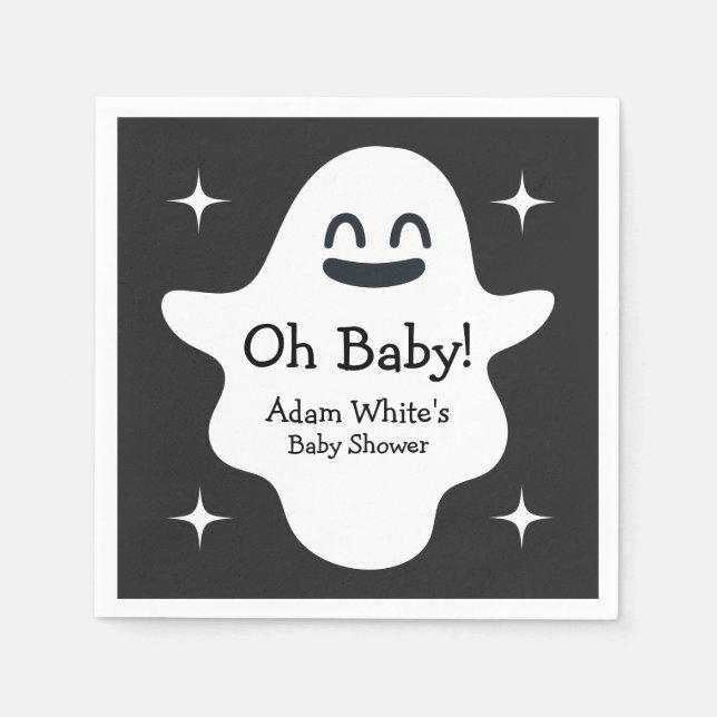 Black & White Oh Baby Ghost Halloween Baby Shower Napkin (Front)