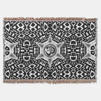 Black+White Om Star Trip Mandala Throw Blanket
