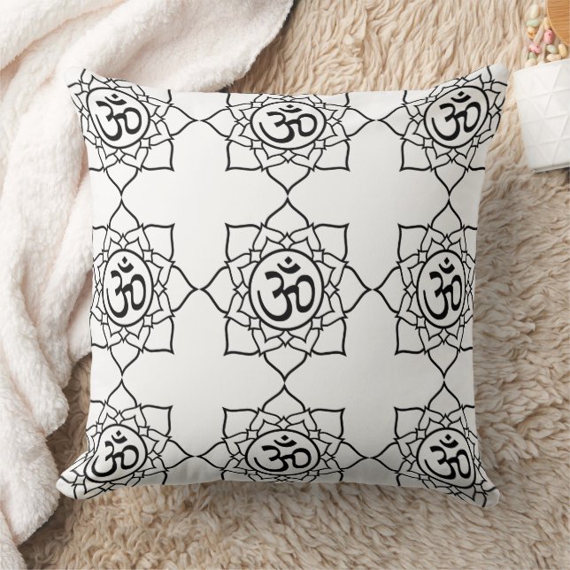 Black White Om Yoga Mandala Pillow Fabric Paint (Blanket)