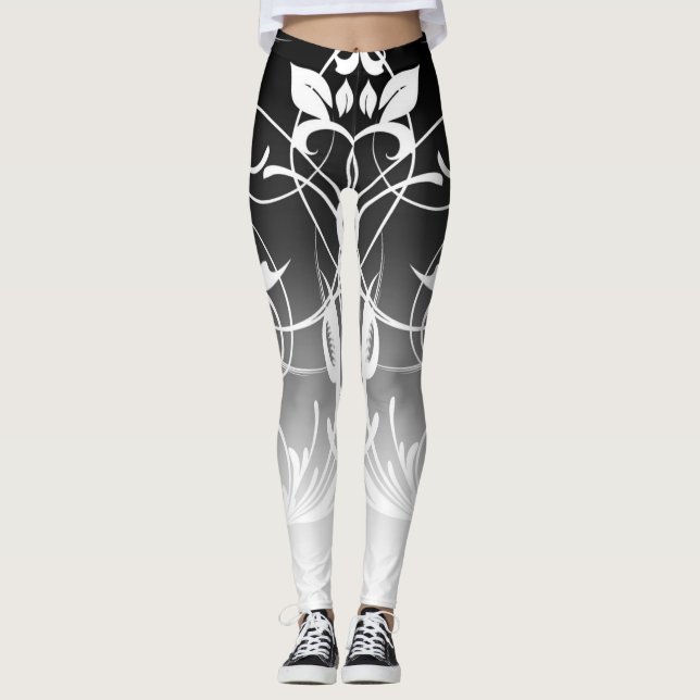 Black & White Ombre Swirl Leggings (Front)