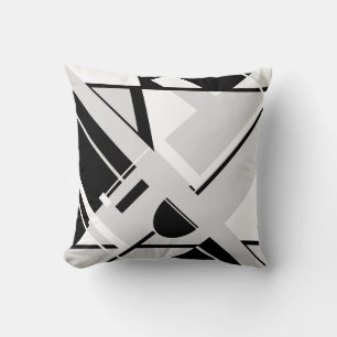 Black White on Light Grey Geometric Shapes Cushion