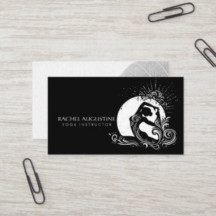Black White One-Legged King Pigeon Yoga Pose Logo Business Card