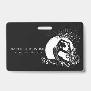 Black White One-legged King Pigeon Yoga Pose Logo ID Badge