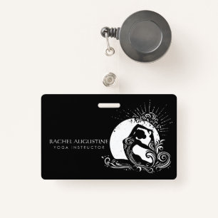 Black White One-legged King Pigeon Yoga Pose Logo ID Badge