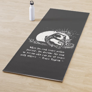 Black White One-legged King Pigeon Yoga Pose Logo Yoga Mat