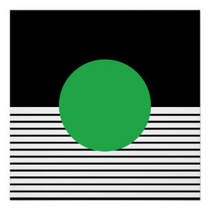 Black White Op Art Green Circle Poster