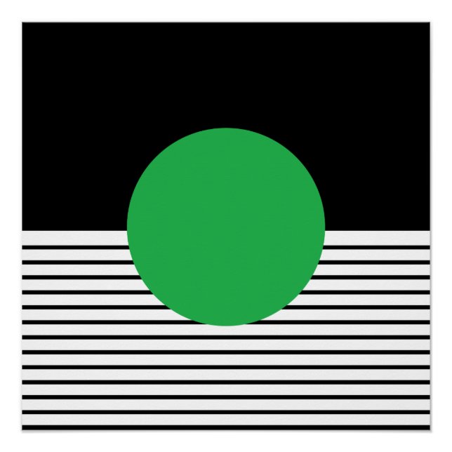 Black White Op Art Green Circle Poster (Front)