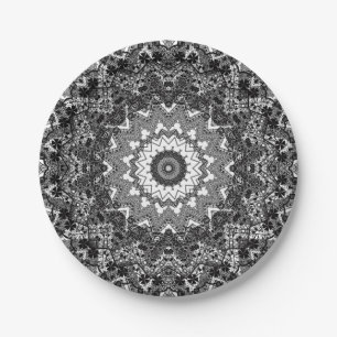 Black white, openwork, mandala paper plate