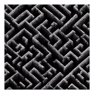Black & White Optical Illusion Maze Pattern Art Poster