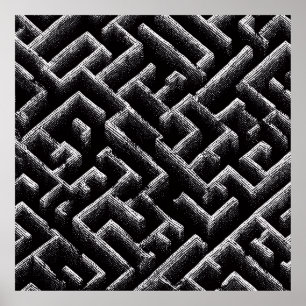 Black & White Optical Illusion Maze Pattern Art Poster