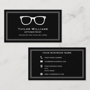 Black White Optometrist Optician Ophthalmologist Business Card