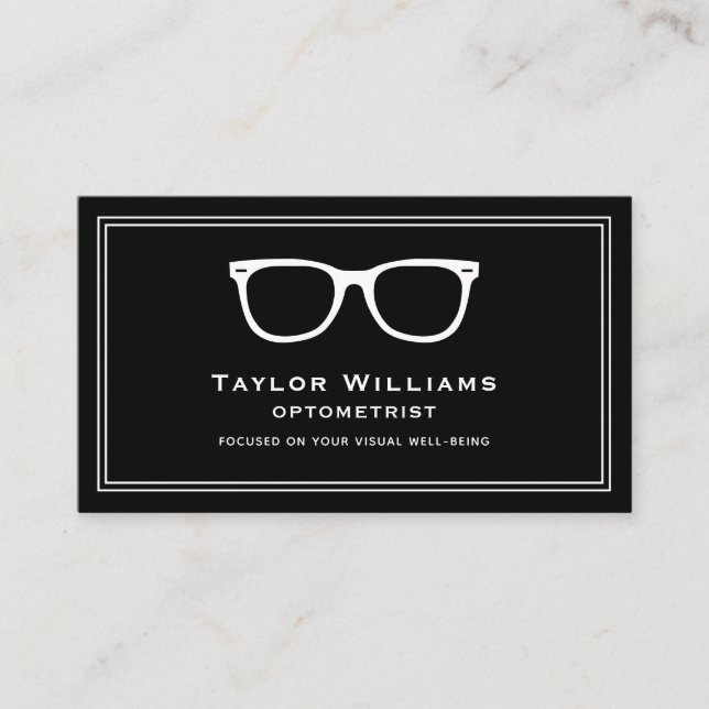 Black White Optometrist Optician Ophthalmologist Business Card (Front)