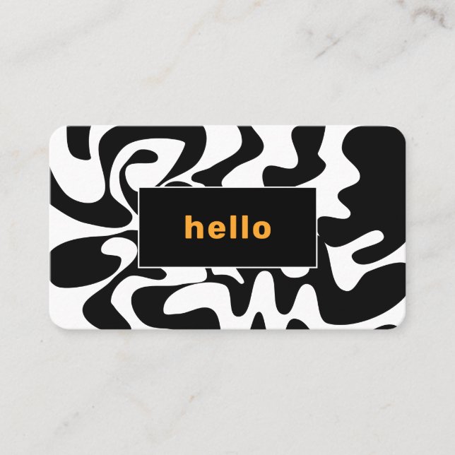 Black White Orange Asymmetric Abstract Hello Business Card (Front)