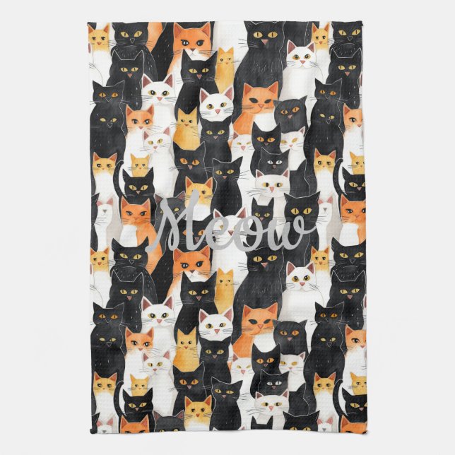 Black White Orange Cats Tea Towel (Vertical)