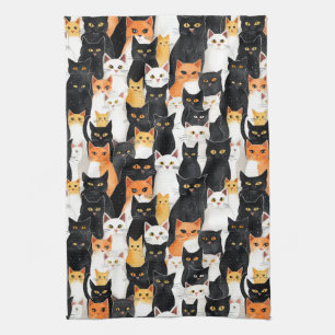 Black White Orange Cats Tea Towel