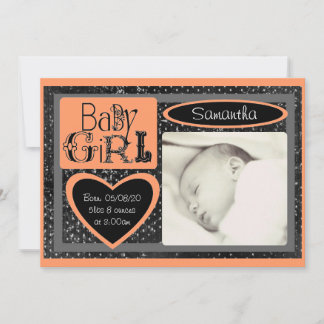 Black white orange custom baby photo announcements