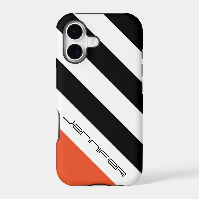 Black, White, Orange Minimalist Stripe, Name (Back)