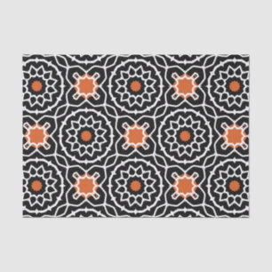 Black White Orange Moroccan Geometric Pattern Tissue Paper