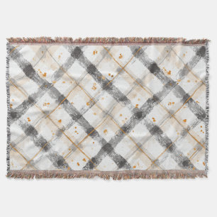 Black White Orange Plaid Throw Blanket