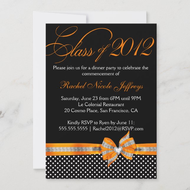 Black White Orange Polka Dot Graduation Invitation (Front)