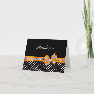 Black White Orange Polka Dot Thank You Card