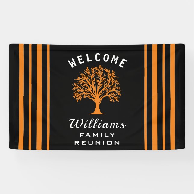 Black White Orange Road Trip Family Reunion Tree Banner (Horizontal)