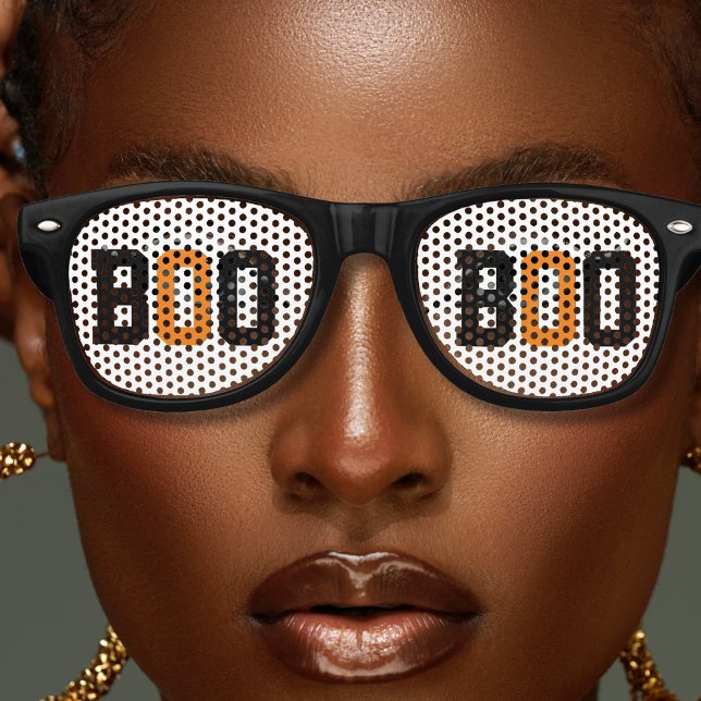 Black White Orange Spooky Boo Halloween Retro Sunglasses (white and black boo ghost Halloween party retro sunglasses)