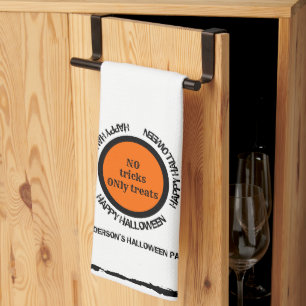 Black White Orange Spooky Modern Happy Halloween Tea Towel