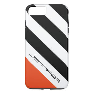 Black, White, Orange Stripe with Custom Name iPhone 8 Plus/7 Plus Case