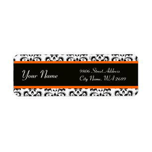 BLACK WHITE ORANGE YELLOW DAMASK
