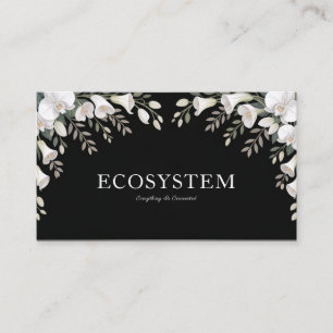 Black White Orchid Bellflower Symmetrical Floral Business Card