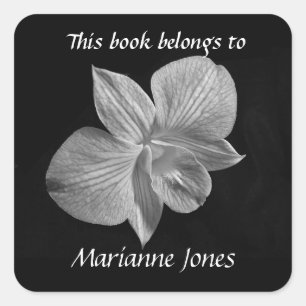 Black & White Orchid Bookplate Sticker