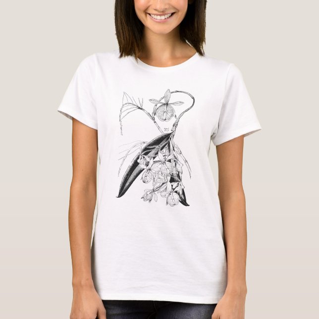 Black & White Orchid Botanical T-Shirt (Front)