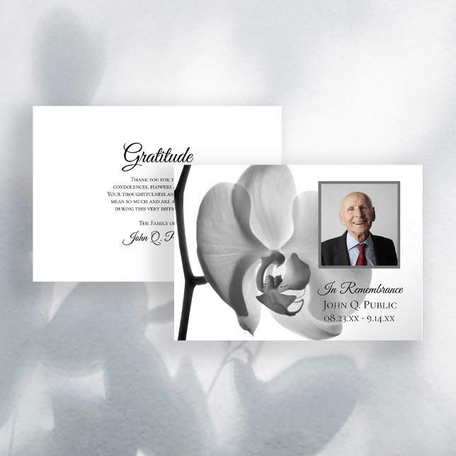 Black White Orchid Funeral Memorial Sympathy Thank You Card (Creator Uploaded)
