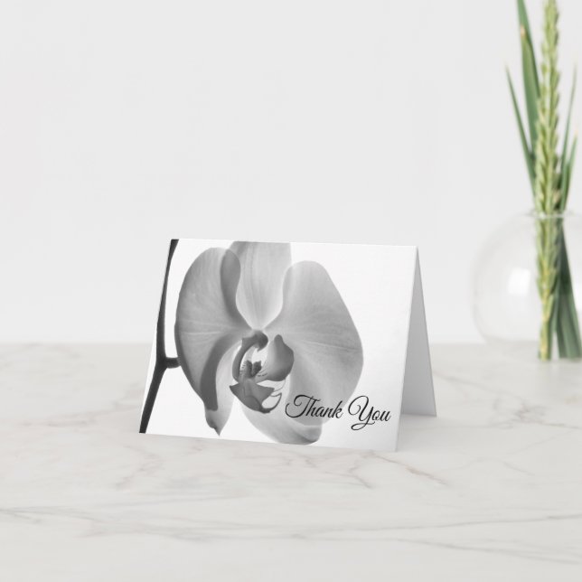 Black White Orchid Funeral Sympathy Thank You Card (Front)