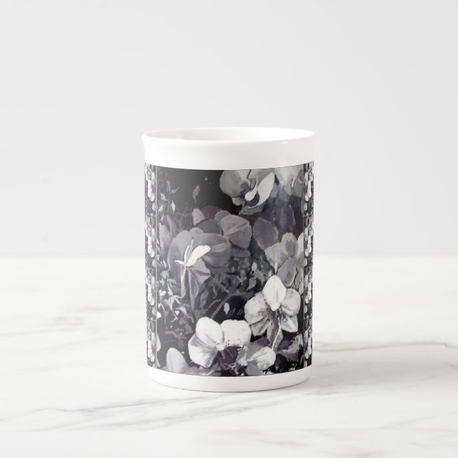 Black White Orchid Multi Stripe Bone China Mug (Front)