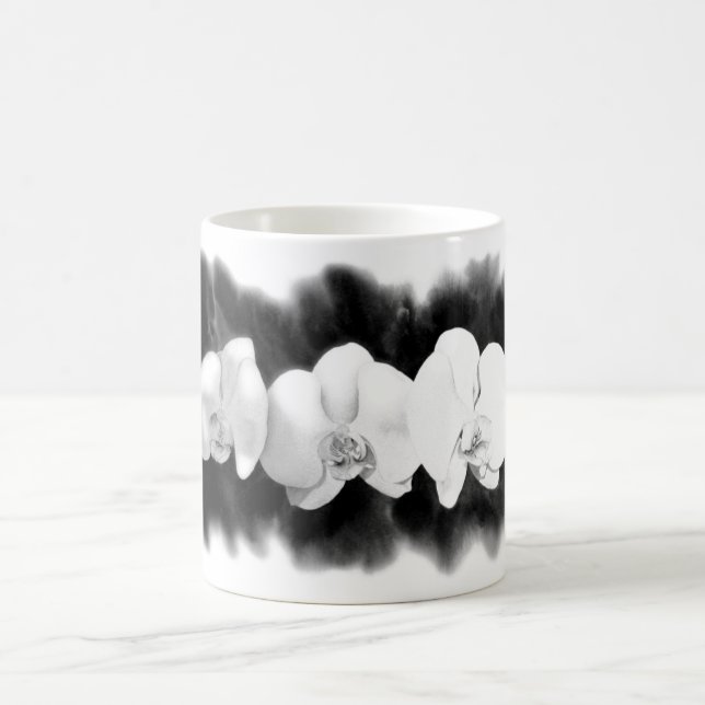 Black White Orchid painting tropical floral   Coffee Mug (Center)
