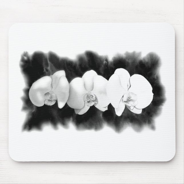 Black White Orchid painting tropical floral   Mouse Mat (Front)