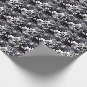 Black White Orchid Single Stripe Wrapping Paper