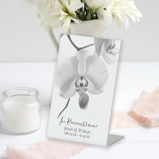 Black White Orchids on Stem Celebration of Life Pedestal Sign (Creator Uploaded)