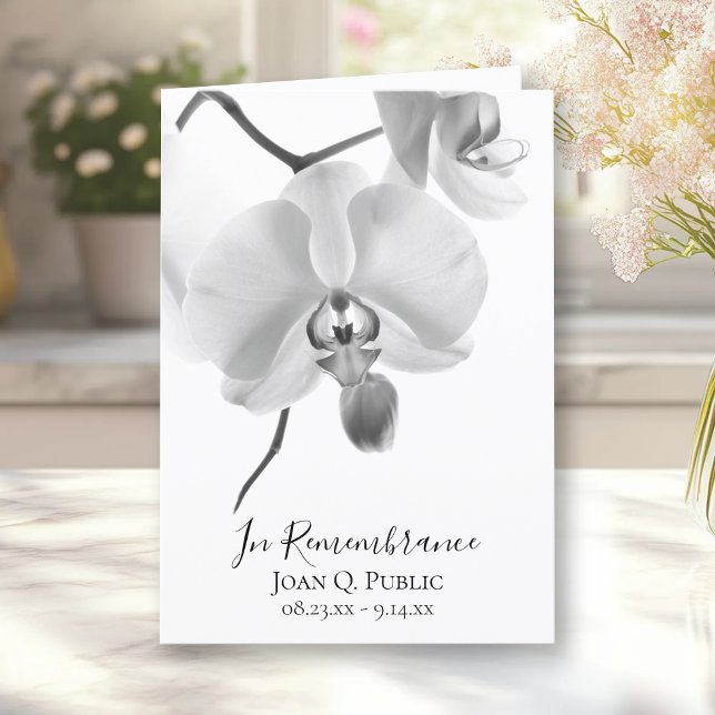 Black White Orchids on Stem Funeral Service Folded Programme (Creator Uploaded)