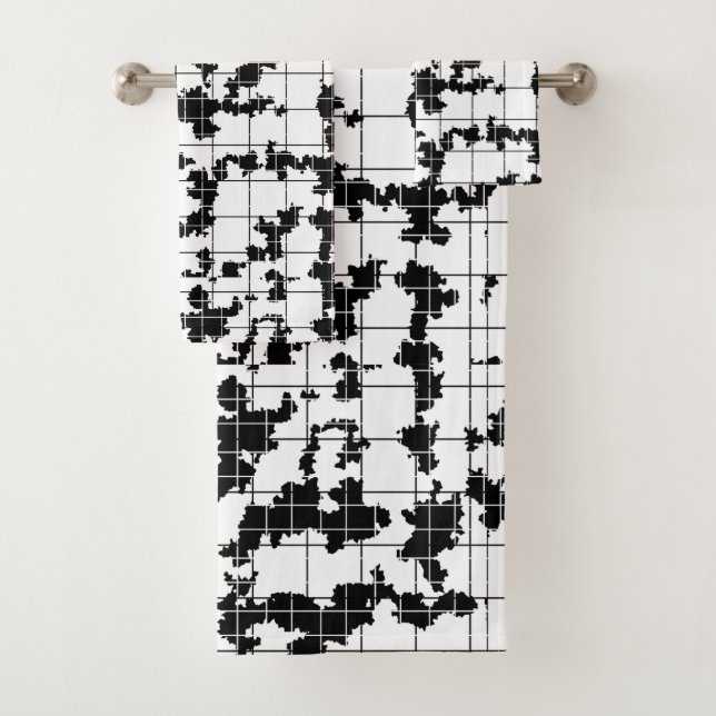 Black White Organic Abstract Art Design  Bath Towel Set (Insitu)