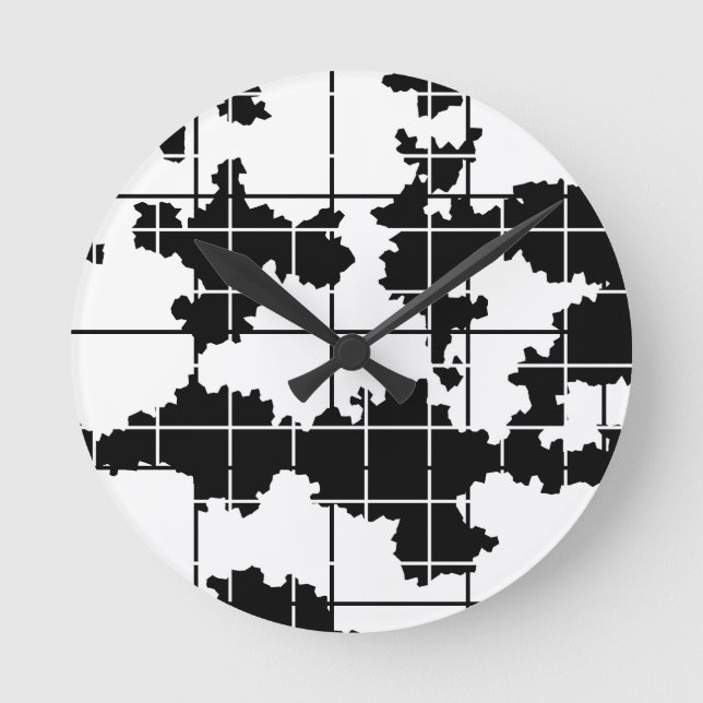 Black White Organic Abstract Art Design  Round Clock (Front)