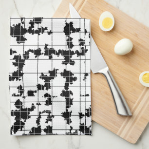 Black White Organic Abstract Art Design  Tea Towel