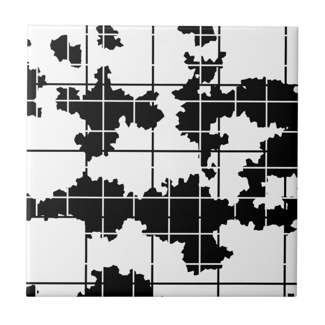 Black White Organic Abstract Art Design  Tile (Front)