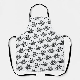 Black & White Origami Paper Crane Linocut Apron