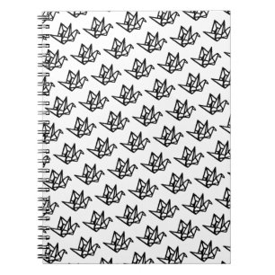 Black & White Origami Paper Crane Linocut Notebook