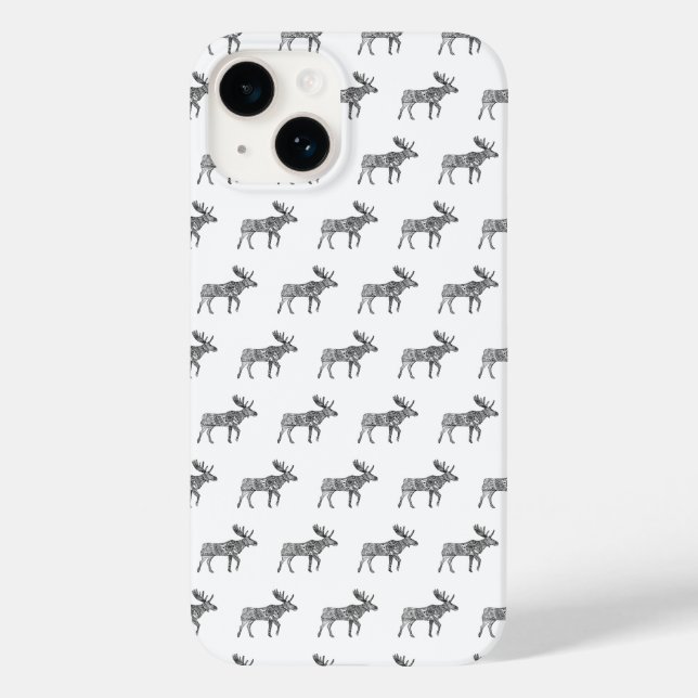Black & White Ornamental Walking Moose Silhouette Case-Mate iPhone Case (Back)