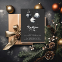 Black White Ornaments Minimalist Christmas Party