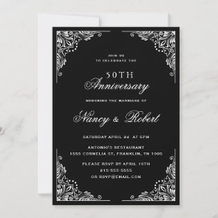 Black & White Ornate 50th Wedding Anniversary Invitation